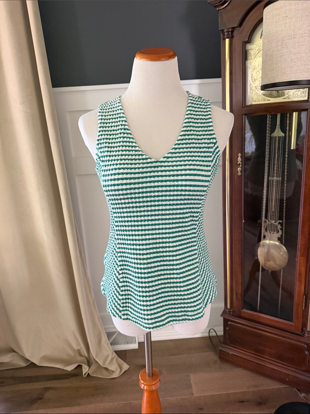 💘Maeve Green and White Striped V-Neck Tank